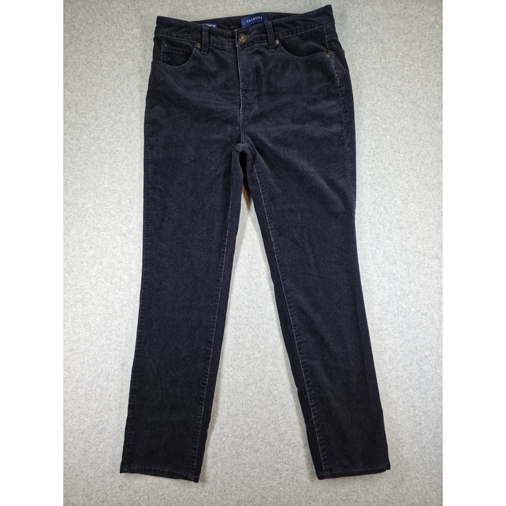 Talbots Womens 6P High Waist Straight Leg Corduroy Pants Navy Blue Cotton Blend